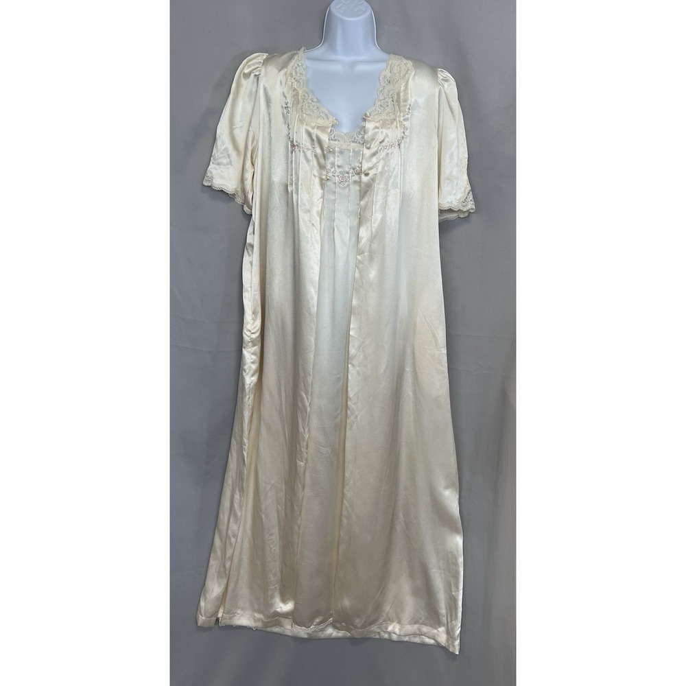 Vintage Glamour Barbizon Nightgown Robe Peignoir Set Beige Satin Lace Detail L